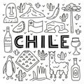 Poster with lettering and doodle outline Chile icons.