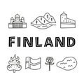 Poster with lettering and doodle outline finland icons.