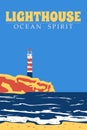 Poster Lighthouse tower, beacon on tropical seashore ocean