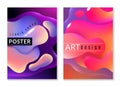 Poster liquid shape. Abstract free shapes color minimal paint spots dynamic forms. Colourful curved forms, pink and