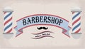 Poster logo sign signboard fascia or shingle for barber, coiffeur, haircutter, vintage retro inscription barbershop. Vector vertic