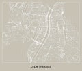 Lyon (Auvergne-RhÃ´ne-Alpes, France) street map outline for poster, paper cutting. Royalty Free Stock Photo