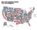 Poster map of United States of America with state names. Royalty Free Stock Photo