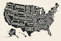 Poster map United States of America with state names