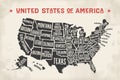 Poster map United States of America with state names