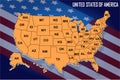 Poster map of United States of America with state names on the flag background Royalty Free Stock Photo