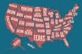 Poster map United States of America with state names Royalty Free Stock Photo