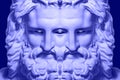 Poster with mask double male face of antique sculpture in surreal style. Modern creative concept image with twin head