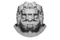 Poster with mask double male face of antique sculpture in surreal style. Modern creative concept image with twin head