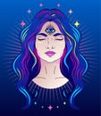 Poster with meditative woman with third eye Royalty Free Stock Photo