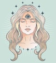 Poster with meditative woman with third eye Royalty Free Stock Photo