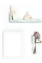 Poster mock-up. A blank frame on a wall with books and objects Royalty Free Stock Photo