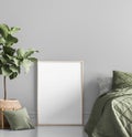 Poster mock up in contemporary home decoration, Scandi bedroom design