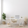 Poster mock up in home interior background, home office, Scandi-boho style