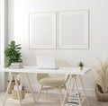 Poster mock up in home interior background, home office, Scandi-boho style Royalty Free Stock Photo