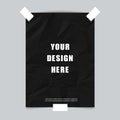 Poster mockup with black crumpled paper and scotch tape