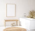 Poster mockup in cozy nomadic bathroom interior background