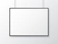 Poster mockup horizontal. White blank with frame. Empty sheet on light wall. Photo template with black border. Isolated