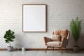 Poster mockup with vertical frame on empty minimal room in living room with industrial style interior. Royalty Free Stock Photo