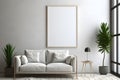 Poster mockup with vertical frame on empty minimal room in living room with industrial style interior, no text, white poster Royalty Free Stock Photo