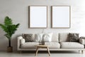 Poster mockup with vertical frame on empty minimal room in living room with industrial style interior. Royalty Free Stock Photo