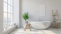 Poster mockup in white cozy bathroom interior background, farmhouse interior . Generative Ai Royalty Free Stock Photo