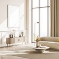 Poster in the modern panoramic designed living room interior, beige Royalty Free Stock Photo