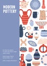 Poster of modern pottery ceramic studio vector flat illustration. Handmade porcelain decor isolated on white background