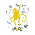 Poster with monkey. Kids print. Vector illustration