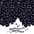 Poster for mountaineering with mountain silhouette on starry sky