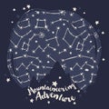 Poster for mountaineering with mountain silhouette on starry sky