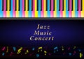 Poster Music Concert. Realistic multi-colored piano keys and musical notes Royalty Free Stock Photo