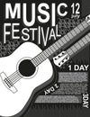 Poster music festival rock guitar black white vector illustration Music poster modern flyer template Jazz music band card flat des Royalty Free Stock Photo