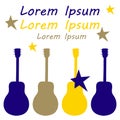 Poster of a musical concert or festival. Colored silhouettes of guitars on a white background. Space for text. Vector illustration