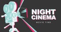 Poster for a night cinema with old movie projector Royalty Free Stock Photo