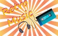 A poster from an old vintage retro hipster film music first player for listening to audio cassettes against a backdrop Royalty Free Stock Photo