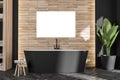 Poster with oval black bathtub in modern wood look bathroom Royalty Free Stock Photo