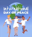 Poster for Peace Day: three children in white clothes jumping