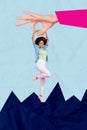 Poster photo artwork minimal collage of young cheerful woman dancer ballerina have fun huge finger show okey isolated on Royalty Free Stock Photo