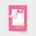 Poster with Pink Flamingo. Romantic Party Invitation Template, Hello Summer, Sale Promotional Banner