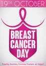 Pink Ribbon over Shield for Breast Cancer Day, Vector Illustration