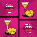 Poster Pop Art Style With Cocktails Cups And Pineapples