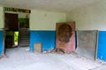 Poster with portrait of Lenin in abandoned building of former village council in Chernobyl exclusion zone