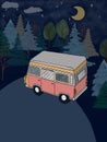 Poster postcard caravan camping group car in forest hiking garden journey travel