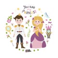 Poster with princess Cinderella, prince and lettering