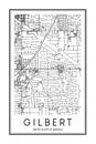 Poster print road map of the American city of GILBERT