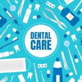 Poster with professional dentist tools. Tooth care equipment. Flat vector