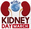 Kidneys with a Globe to Promote World Kidney Day Event, Vector Illustration