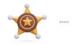 Poster with realistic sheriff star, cowboy badge. Vector element from police Royalty Free Stock Photo