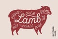 Poster with red lamb silhouette. Lettering